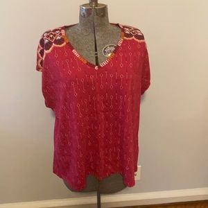 NWT- Style and Co Patterned Top with Embroidery-1X